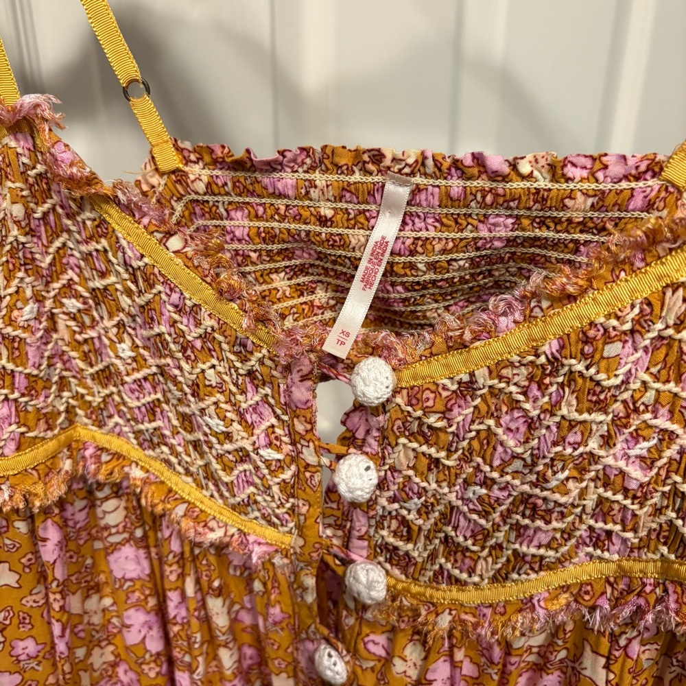 FREE PEOPLE Molly Jo Floral Boho Dress Size XS / S Maxi Length Pink Yellow - Picture 2 of 5